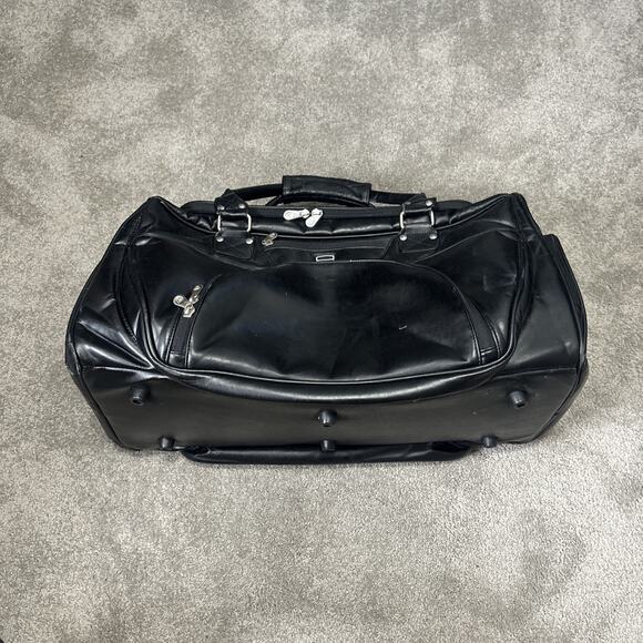 VTG Leather Nike Golf Weekender Duffel Bag Black Large - Picture 2 of 16